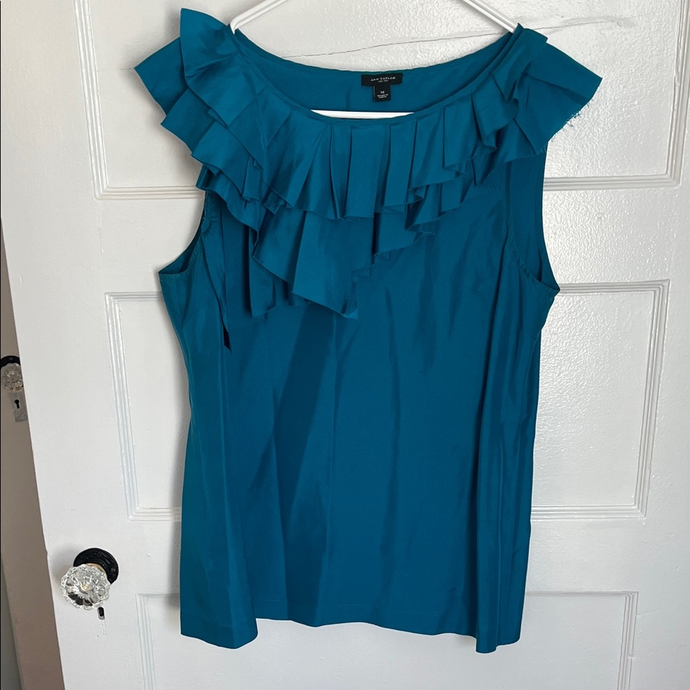 Ann Taylor Teal Ruffle Blouse